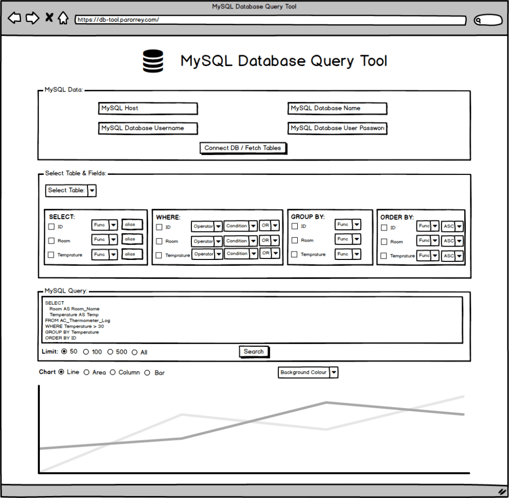 MySQL Database Query Tool displayed on desktop and mobile devices